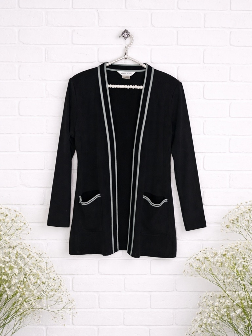 Exclusively Misook Petite Open Front Long Sleeve Black Cardigan Size XS - Picture 2 of 8